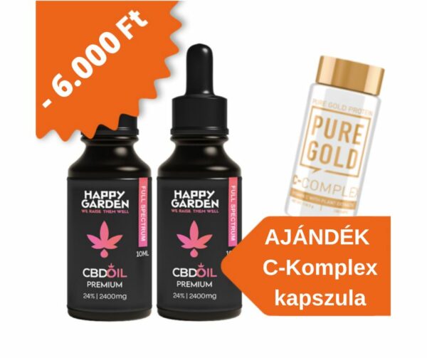Happy Garden Duo Csomag 24% Teljes Spektrumú CBD olaj (2db 2400mg + ajándék) CBD Hungary